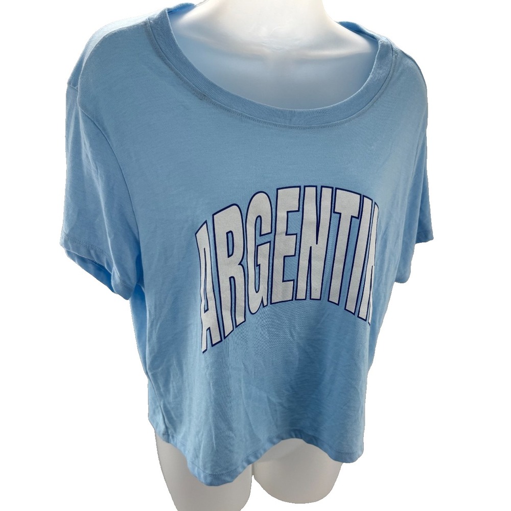 Where I'm From Argentina Cropped Tee Shirt Light Blue Soccer Womens XL NEW